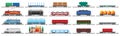 Set of train cargo wagons, cisterns, tanks, cars