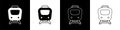 Set Train icon isolated on black and white background. Public transportation symbol. Subway train transport. Metro Royalty Free Stock Photo