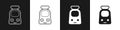Set Train and railway icon isolated on black and white background. Public transportation symbol. Subway train transport Royalty Free Stock Photo