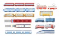 Set Train, Tram and Metro Top and Side View, City and Industrial Railway Vehicle Modes. Urban Express Train, Transport