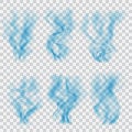 Set of translucent blue smoke. Transparency only in vector format