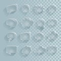 Set of translucent speech bubbles, speech bubbles ice with long shadow. Glass effect vector file. Royalty Free Stock Photo