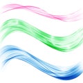 A set of transparent abstract waves of blue, green and pink. The design element. Royalty Free Stock Photo