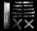 Set of transparent adhesive tape isolated on black background with clipping path