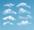 Set of transparent different clouds isolated on blue background. Real transparency effect. Vector illustration Royalty Free Stock Photo