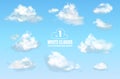 Set 1 of transparent different clouds isolated on blue background. Real transparency effect. Vector illustration EPS10 Royalty Free Stock Photo