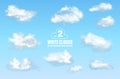 Set 2 of transparent different clouds isolated on blue background. Real transparency effect. Vector illustration EPS10 Royalty Free Stock Photo