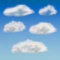 Set of transparent different clouds. isolated on transparent background. Vector illustration. Royalty Free Stock Photo