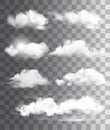 Set of transparent different clouds. Vector. Royalty Free Stock Photo