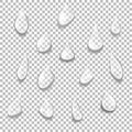 Set of transparent drops of different shapes.
