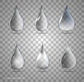 Set of transparent drops in gray colors. Royalty Free Stock Photo