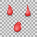 Set of transparent drops in red colors. Blood or wine. Vector for any background
