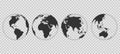 Set of transparent Earth globes. World map isolated on transparent background. Globe worldmap icon