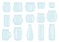 Set of transparent glass jars. Vector illustration.