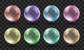 Set of transparent glass spheres in various colors. Realistic 3d detailed spherical glass. Vector illustration Royalty Free Stock Photo