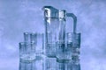 Set of transparent glassware. Pitcher and glasses.