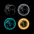 Set of transparent globes of Earth. Futuristic globalization