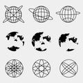 Set of transparent globes of Earth. World Icon Black, Vector world map icons