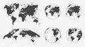 Set of transparent globes of Earth. World map template with continents. Realistic world map in globe shape Royalty Free Stock Photo