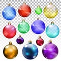 Set of transparent and opaque Christmas balls