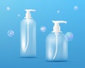 Set of Transparent Perfume Bottles. Clean plastic bottle template with dispenser for liquid soap, shampoo, shower gel