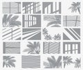 Set of Transparent Shadow Overlay Effects. Window Frames, Palm Tree and Blind