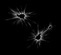 Set of Transparent Shattered Crack Glass Window and Bullet holes on Dark Black Background Royalty Free Stock Photo