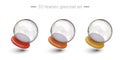 Set of transparent tilted glass balls with stands. Blank realistic snow globe mockup Royalty Free Stock Photo