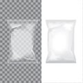 Set of transparent and white foil bag packaging for food, snack, coffee, cocoa, sweets, crackers, nuts, chips. Vector Royalty Free Stock Photo