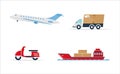 Set of transport - car, ship, plane, scooter.