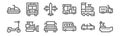 Set of 12 transport icons. outline thin line icons such as ship, van, excavator, locomotive, airplane, lorry Royalty Free Stock Photo