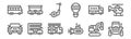 Set of 12 transport icons. outline thin line icons such as tractor, submarine, double decker, truck, segway, freight Royalty Free Stock Photo