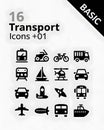 A Set of 16 Transport-Themed Icons Labeled \