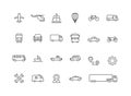 Set of 24 Transport web icons in line style. Train, Airplane, car, bus, helicopter, bike. Vector illustration Royalty Free Stock Photo