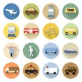 Set of transportation icon flat style with long shadow