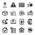 Set of Transportation icons, such as Hand baggage, Parking payment, Boarding pass symbols. Vector