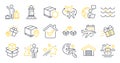 Set of Transportation icons, such as Packing boxes, Parking garage, Waves symbols. Vector Royalty Free Stock Photo