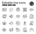 Set of Transportation outline icons. Contains icons as World travel, Lighthouse and Inventory checklist elements Vector