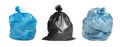 Set with trash bags filled with garbage on white background. Banner design Royalty Free Stock Photo