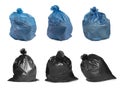 Set with trash bags filled with garbage on white background Royalty Free Stock Photo