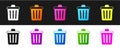 Set Trash can icon isolated on black and white background. Garbage bin sign. Recycle basket icon. Office trash icon Royalty Free Stock Photo