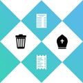 Set Trash can, Paper or financial check, and Pope hat icon. Vector