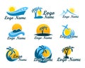 Set of travel agency logos. A symbol of vacation, travel and recreation in warm countries. Logo with palm trees, island