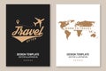 Set of travel badge, logo Travel inspiration quotes with airplane, travel map silhouette. Vector illustration Royalty Free Stock Photo