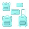 Set of travel bags, suitcase, backpacks, clutch isolated on white background. Vector icons in flat style illustration.