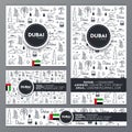 Set of travel banners. UAE. Travel to Dubai. Hand draw doodle background. Vector illustration. Royalty Free Stock Photo