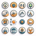 Set of travel and camping icons. Vector illustration in flat style Royalty Free Stock Photo