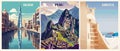 Set of Travel Destination Posters vector art. Royalty Free Stock Photo