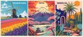 Set of Travel Destination Posters in retro style. Royalty Free Stock Photo