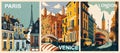 Set of Travel Destination Posters in retro style. Royalty Free Stock Photo